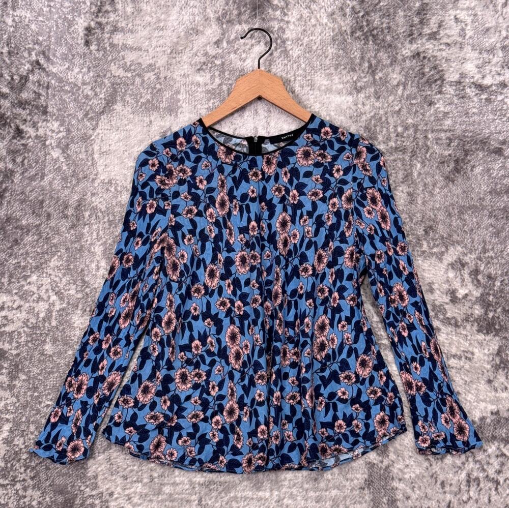 Smythe Top Small Womens Floral Print Flare Sleeve Flowy Blouse